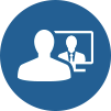 Icon of a person conversing remotely with another person
